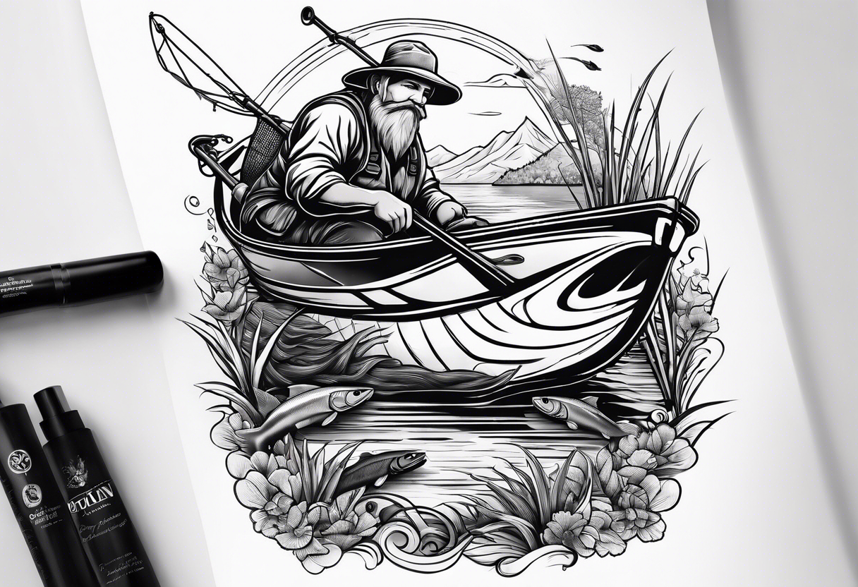 fisherman at the pond tattoo idea