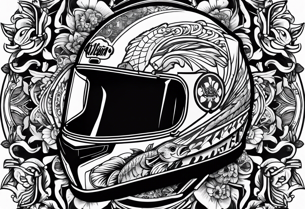 Race helmet with #2 and fishing and mom and dad tattoo idea