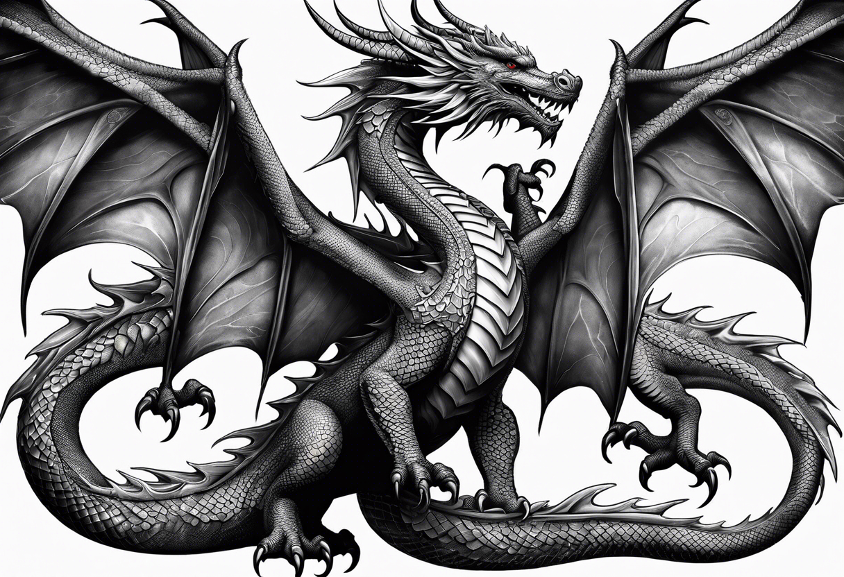 Family of five dragons, Mother dragon wings spread tattoo idea