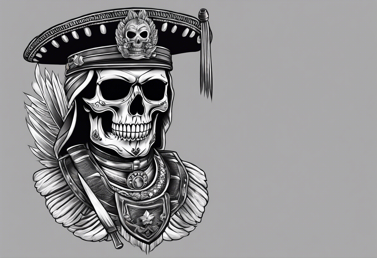 Mexican soldier skull with paint brushes tattoo idea