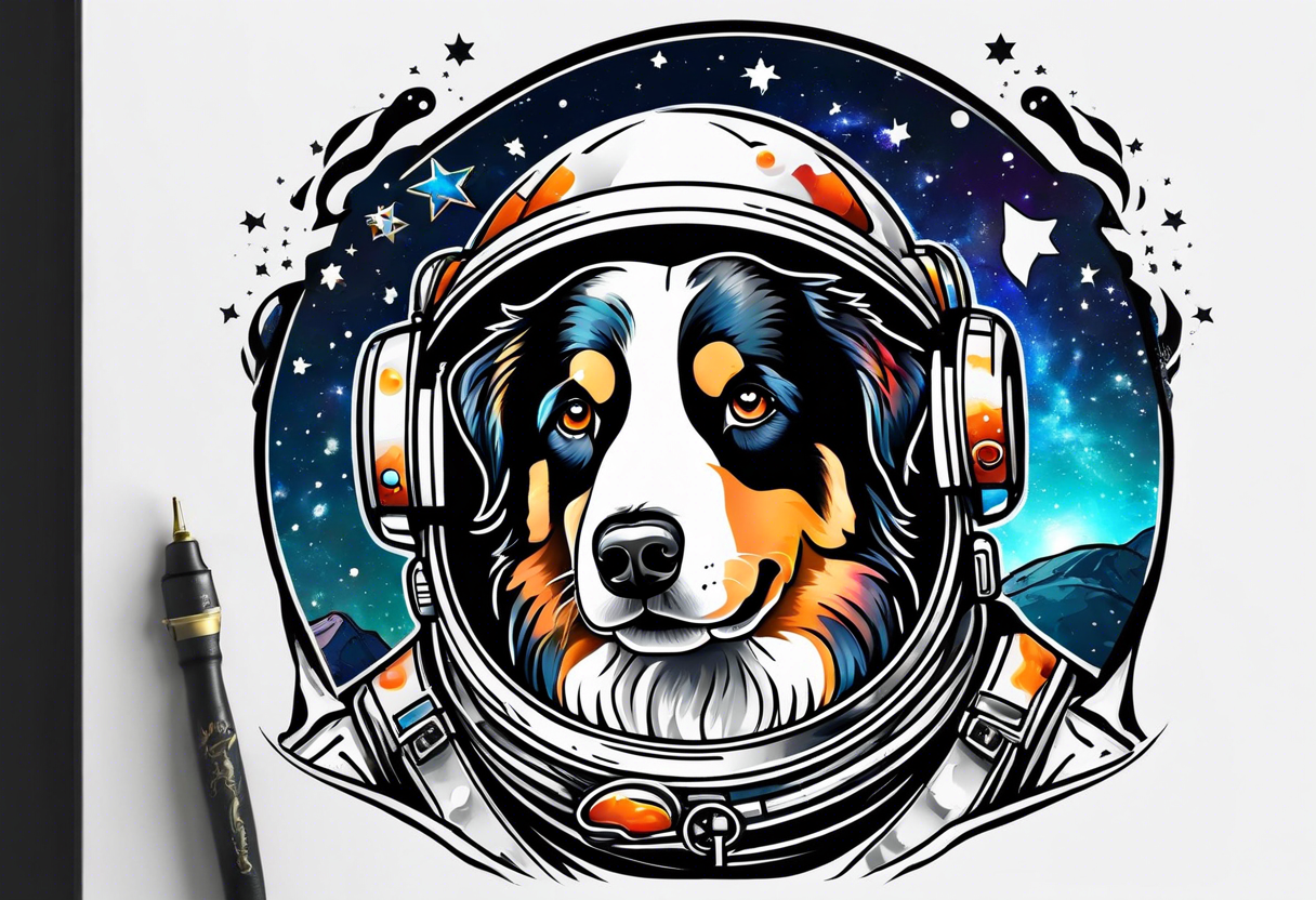 Astronaut Australian shepherd dog in the galaxy tattoo idea