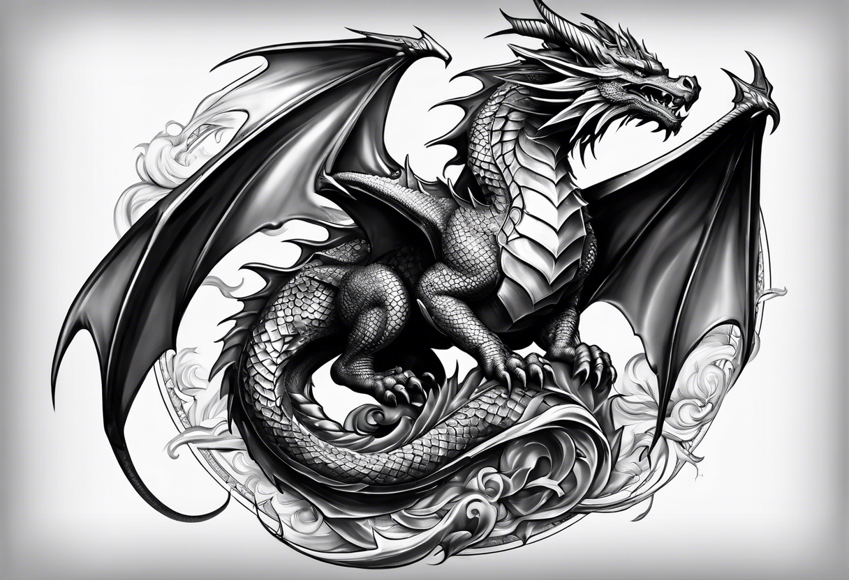 dragon with metal armor tattoo idea