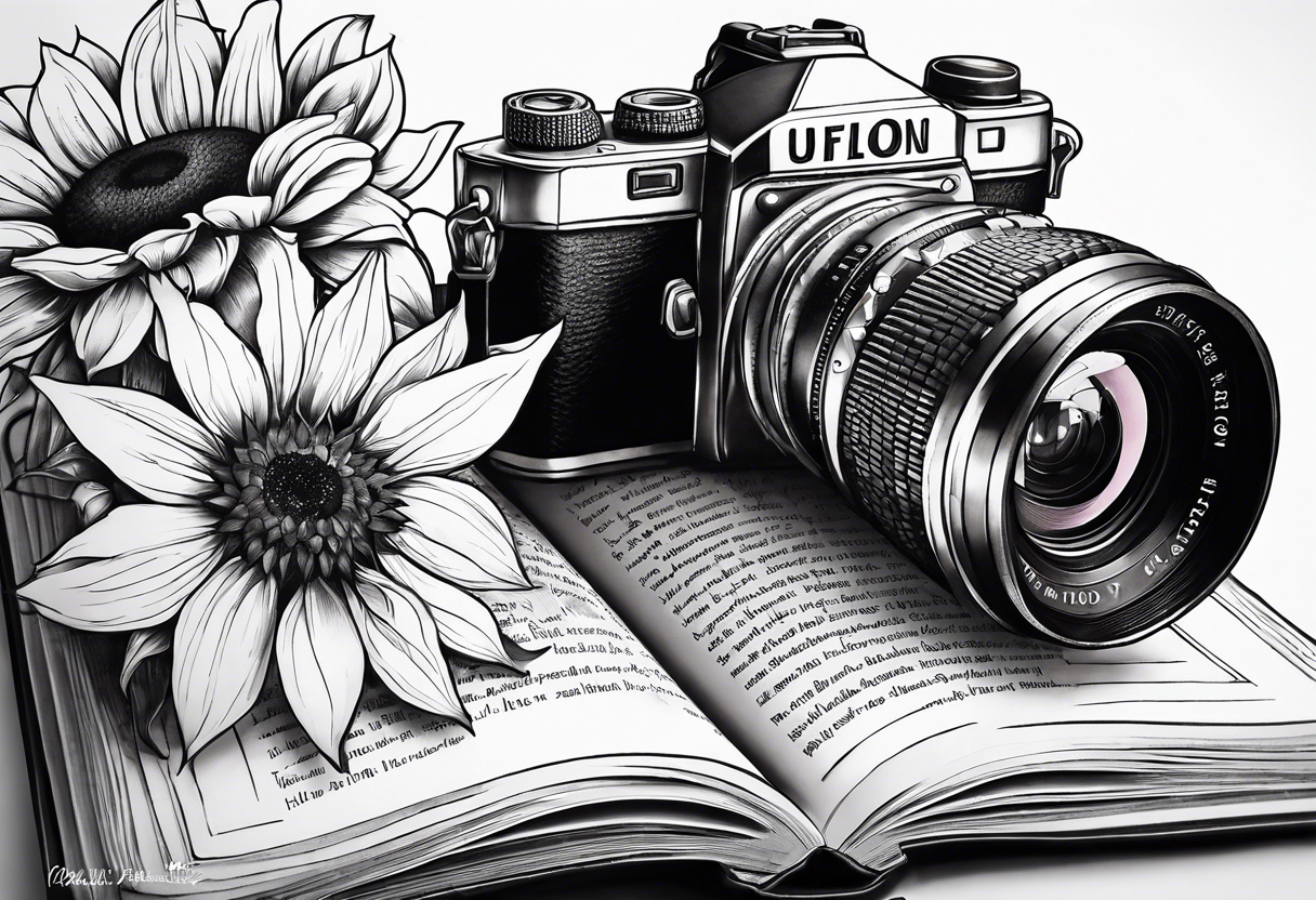 Butterfly, sunflower, camera, book,  flower rose tattoo idea