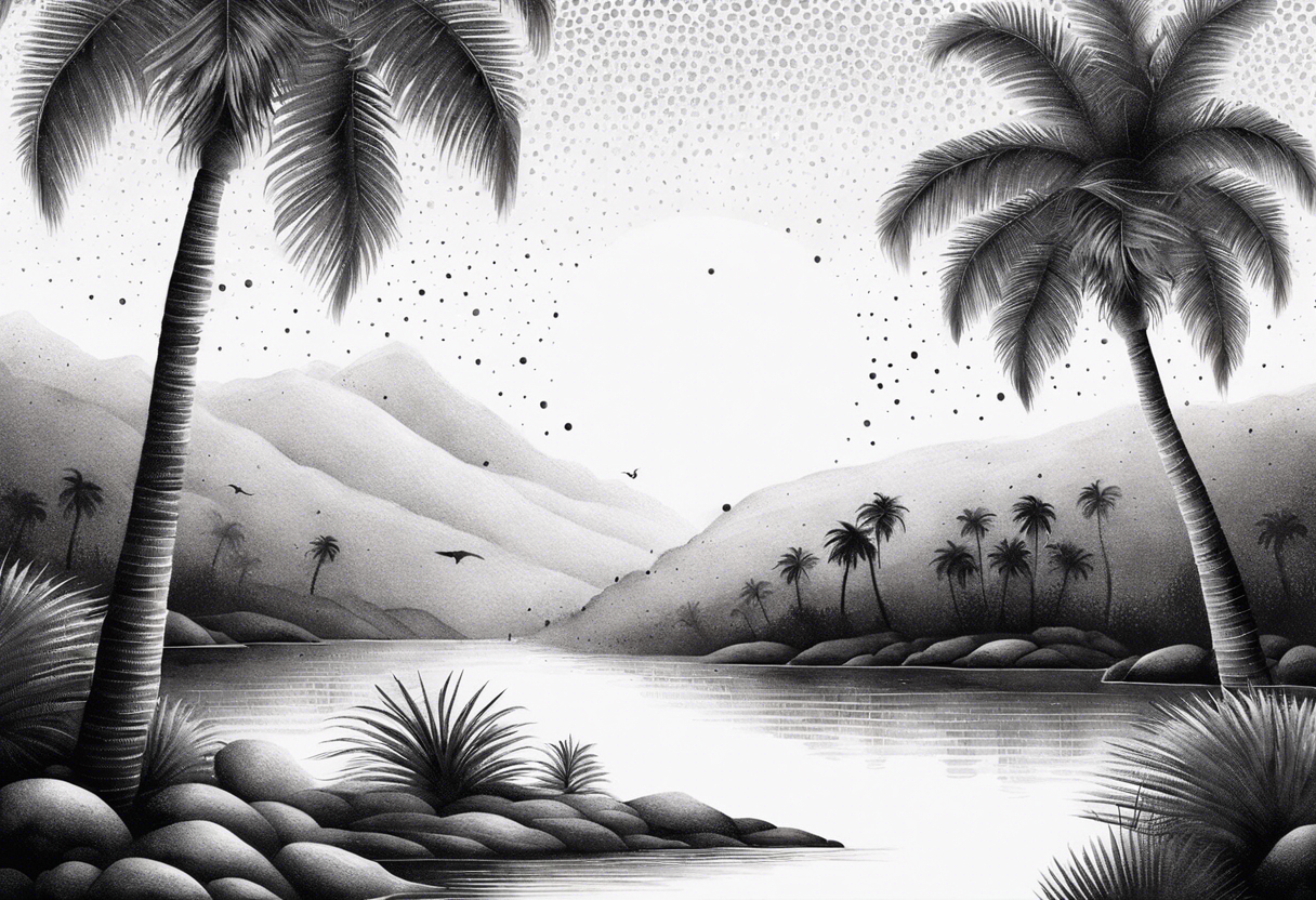 palm trees around a river tattoo idea