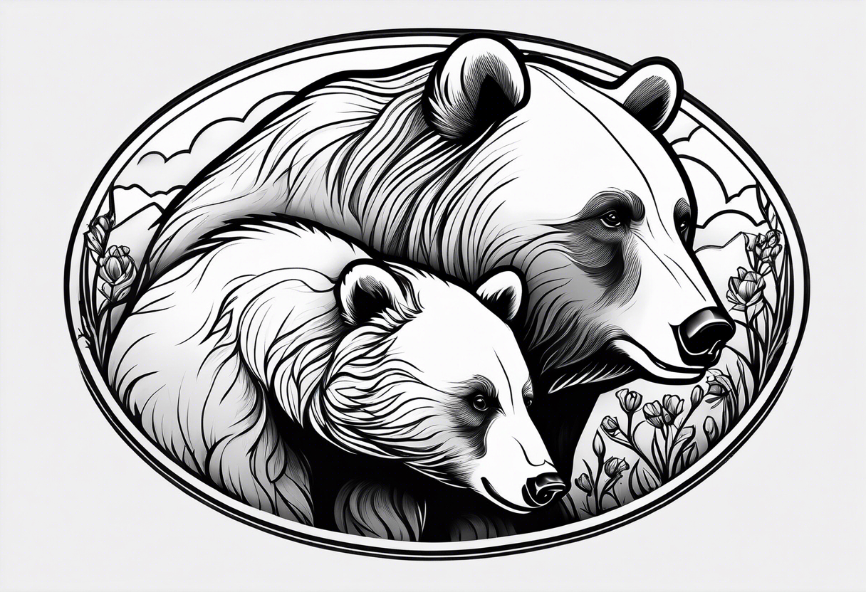 mother bear and cub enclosed in oval tattoo idea