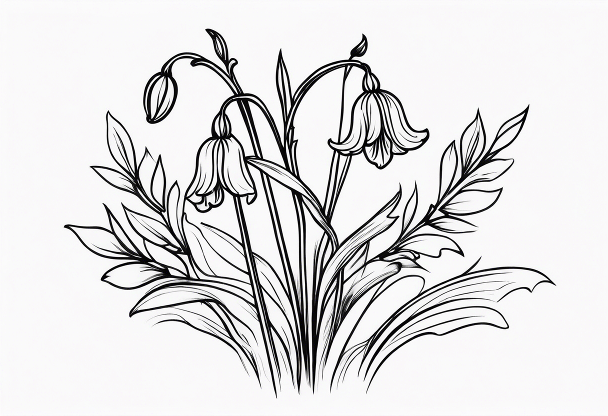 bluebells drooping in traditional style black shading instead of blue tattoo idea