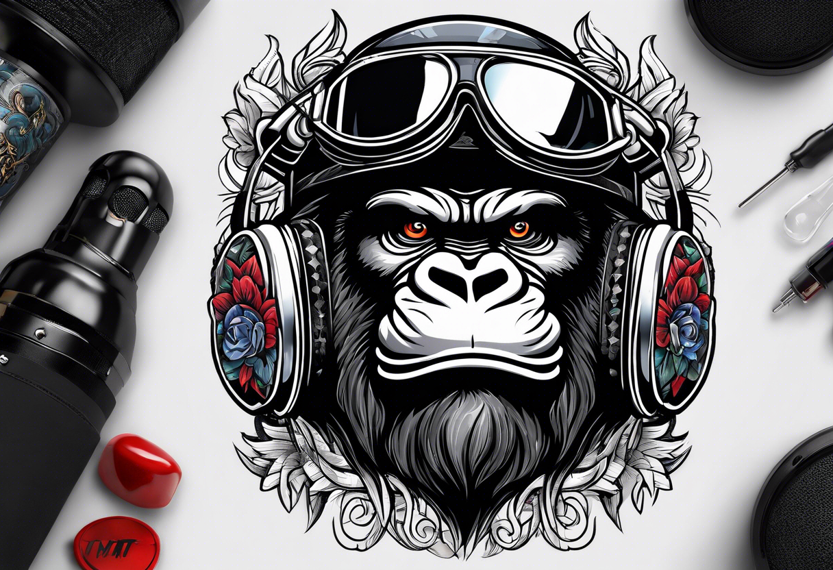 gorilla motorcycle microphone tattoo idea