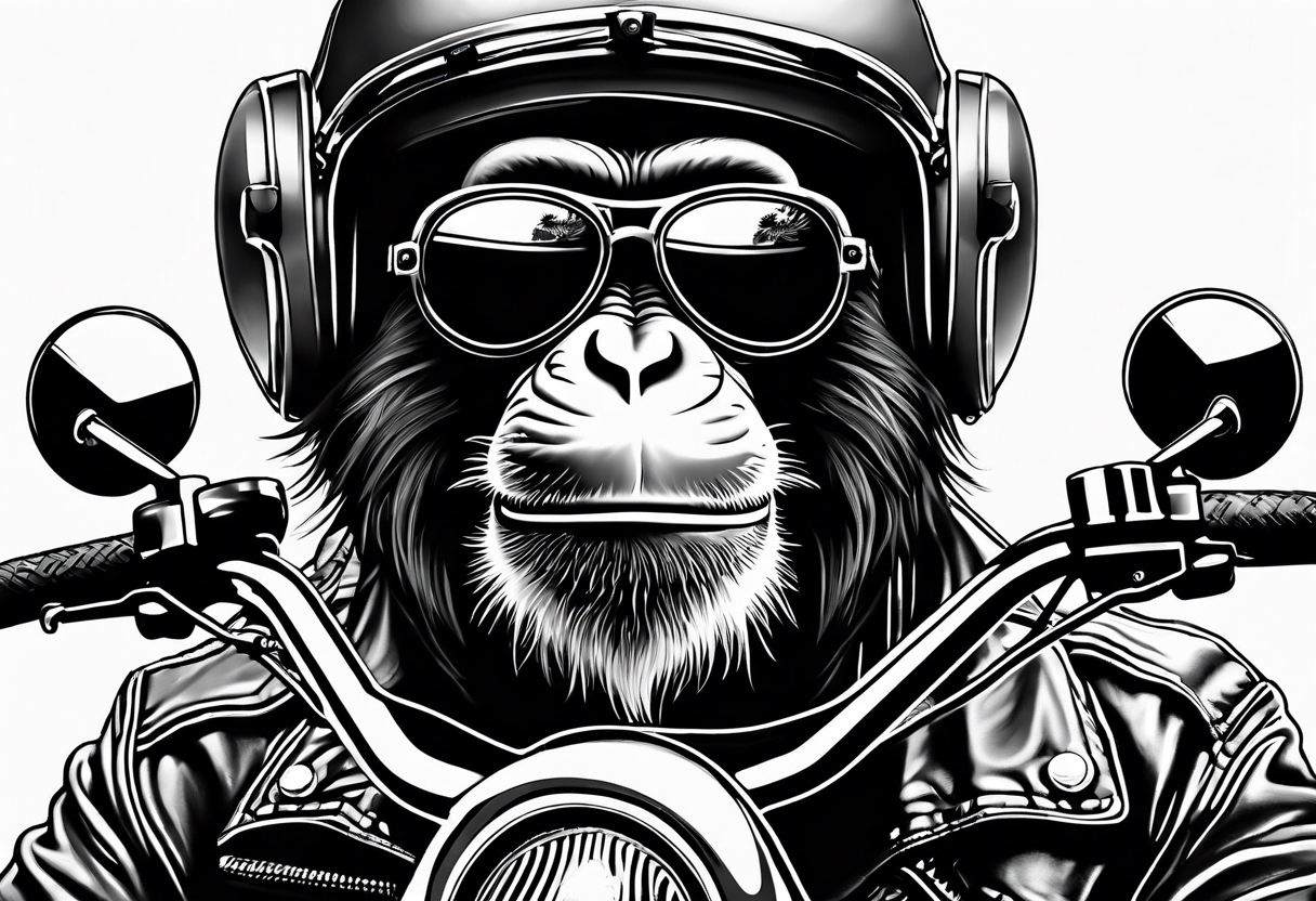 Monkey riding a chopper motorcycle with sunglasses on, a cigarette hanging out of his mouth tattoo idea