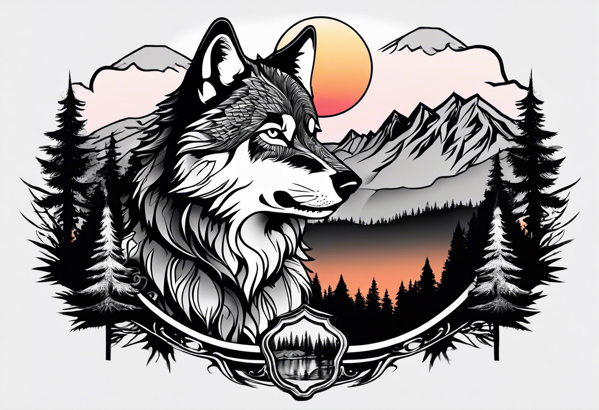 Wolf wearing sunglasses
Mountain peaks
Dark forest
Sunset
Moon tattoo idea