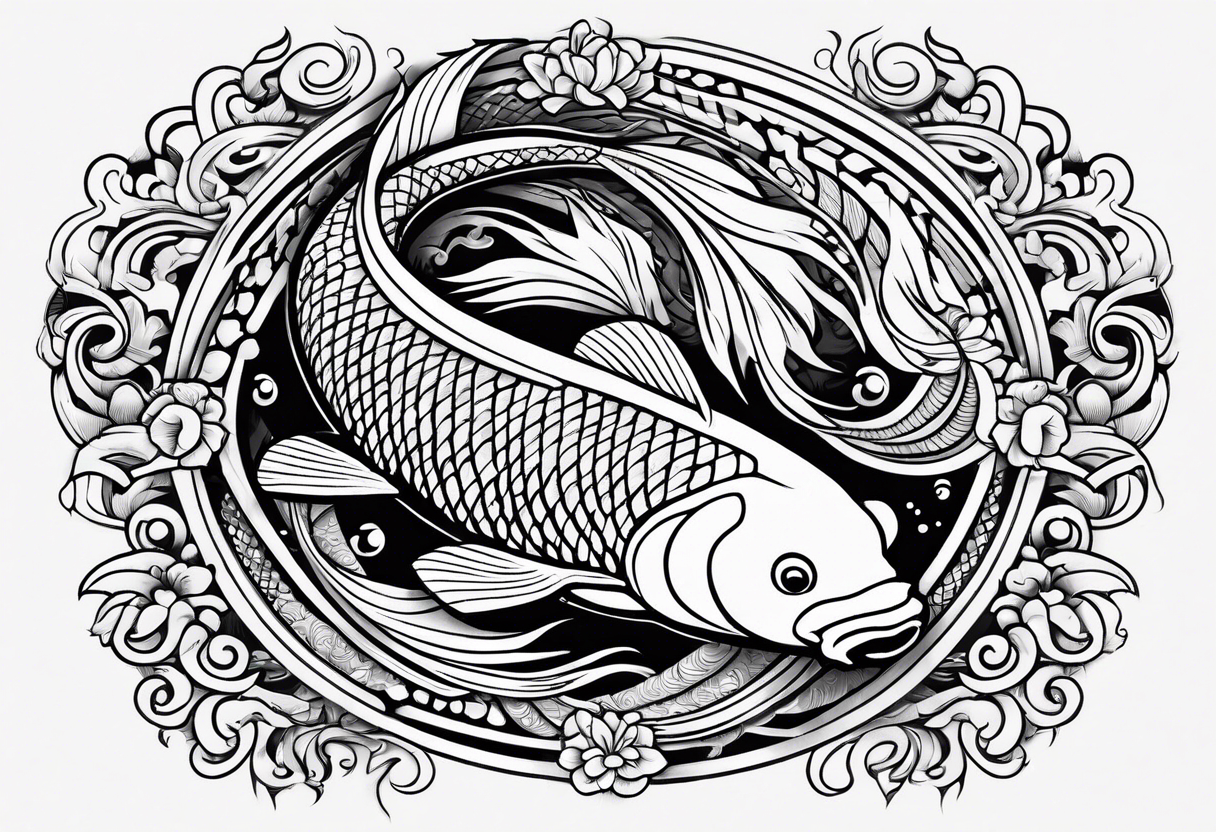 Koi fish with tribal background tattoo idea