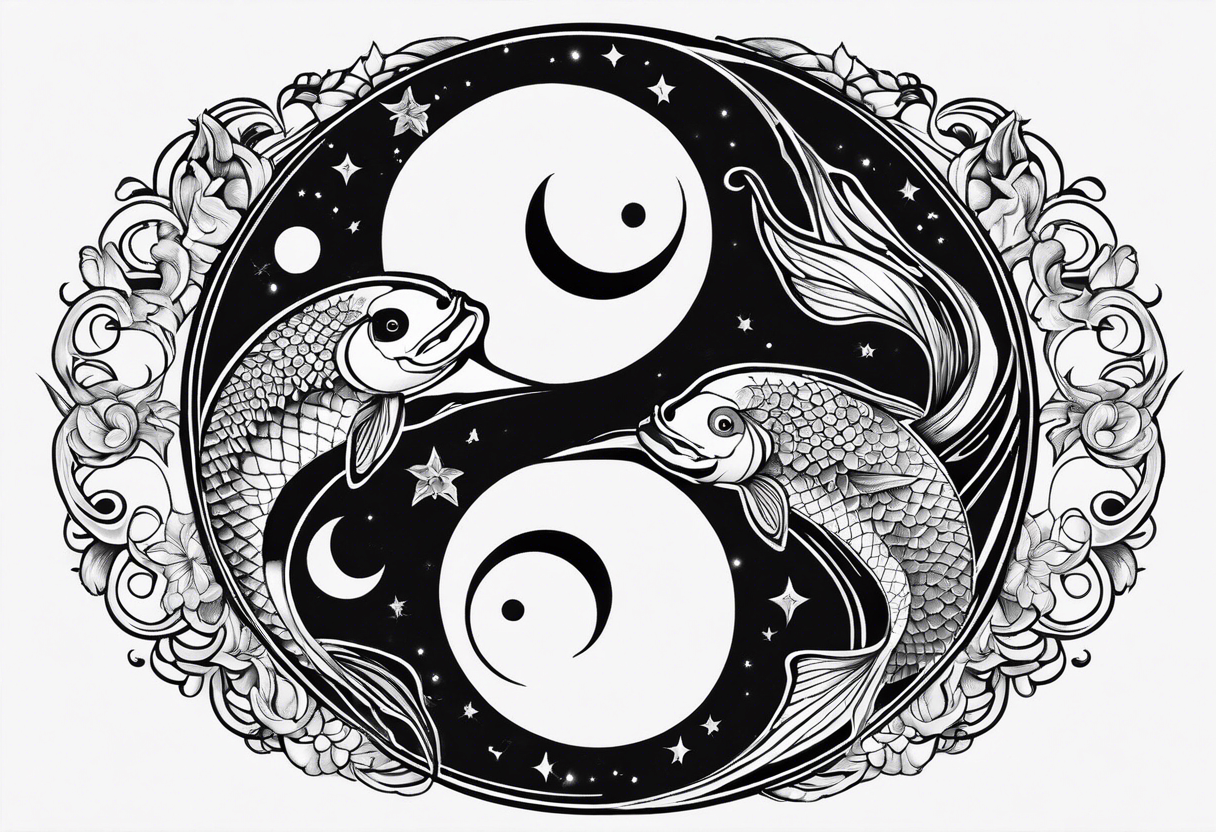 Yin yang pisces in the middle of a full moon tattoo idea