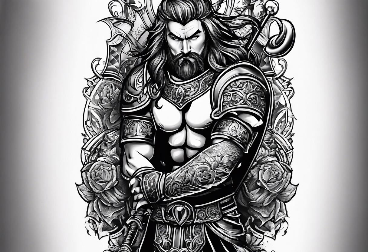 Irish warriors, drinking alcohol Las Vegas arm sleeve tattoo idea