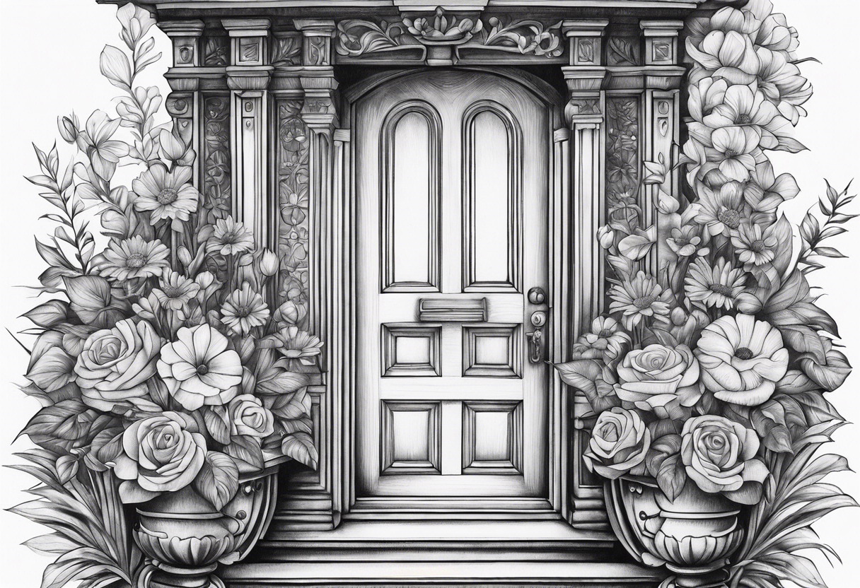 Door way stack of books flowers tattoo idea