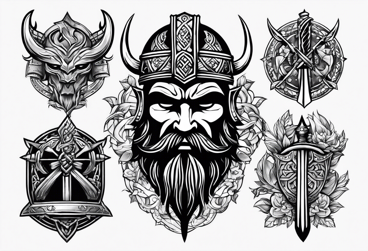 Viking silhouette with 6 blades tattoo idea