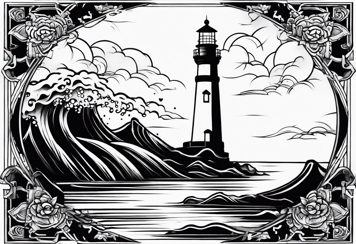 Traditional tattoo flash, stencil, lighthouse tattoo idea