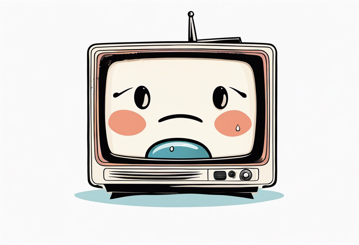 retro television set character with a sad crying face tattoo idea