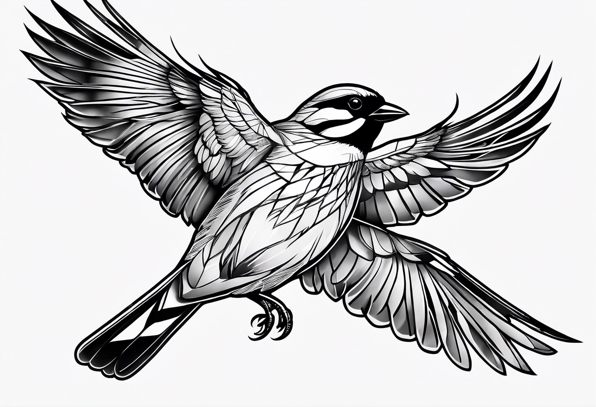 Detailed fine line flying
 sparrow tattoo tattoo idea