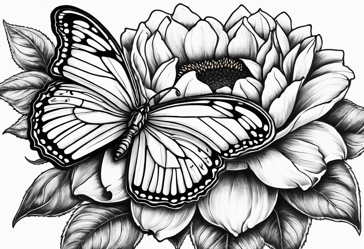 Butterfly sur sunflower et rose flower et bleu flower rose en dessous un livre qui est à  côté d'une camera tattoo idea