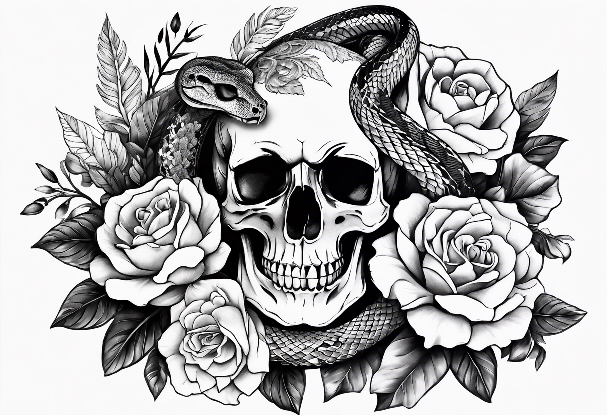 Floral arrangement with a snake and skull tattoo idea