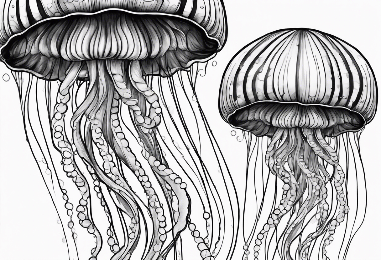 jellyfish with a small head and really long tentacles. Add clouds behind it like it’s floating in the sky tattoo idea