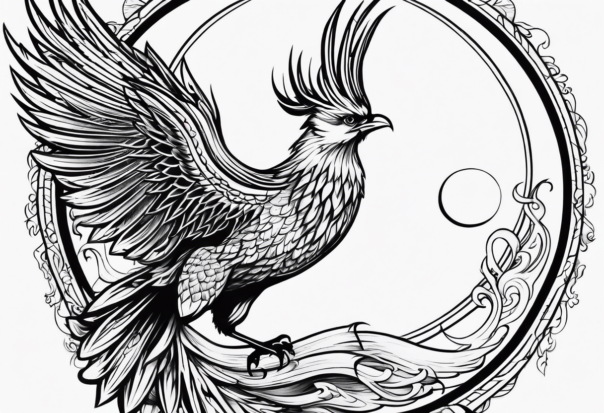 phoenix sur une lune bleu tattoo idea