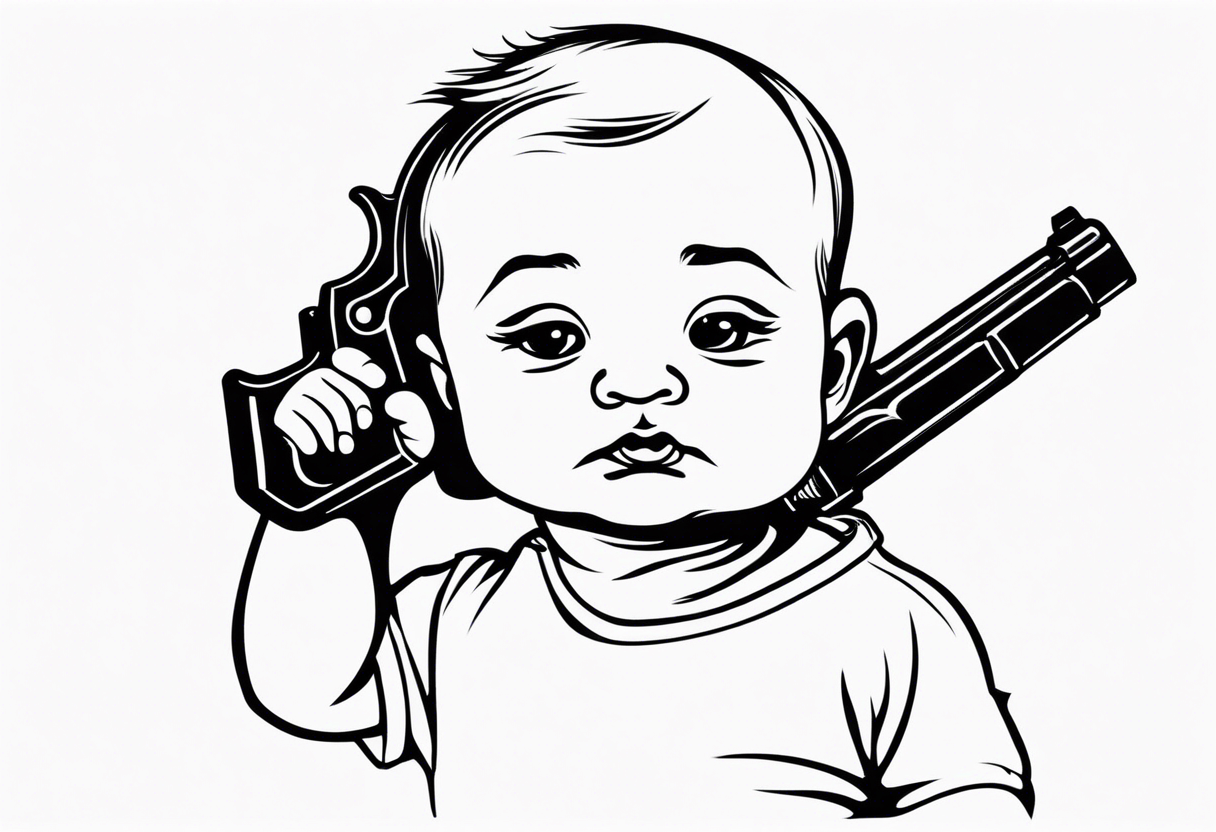 A baby holding a gun to his own head. tattoo idea