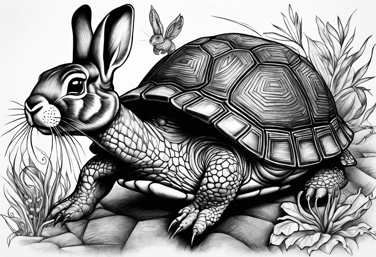 Rabbit and Turtle running tattoo idea