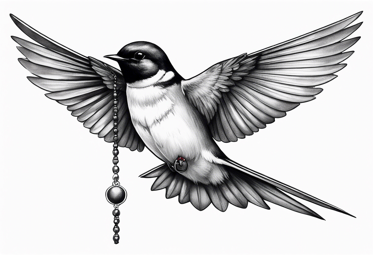 Swallow with rosary on its legs tattoo idea