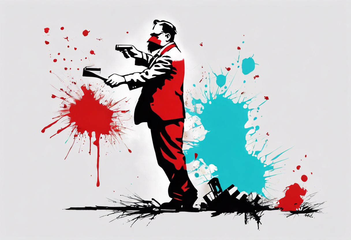 BANKSY ART STYLE, red and cyan, Pigment, picture, Nietzsche tattoo idea