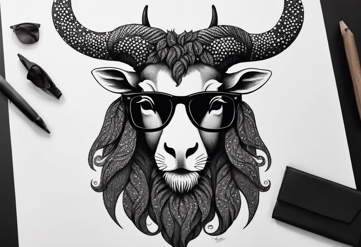 capricorn with beard and sunglasses tattoo idea