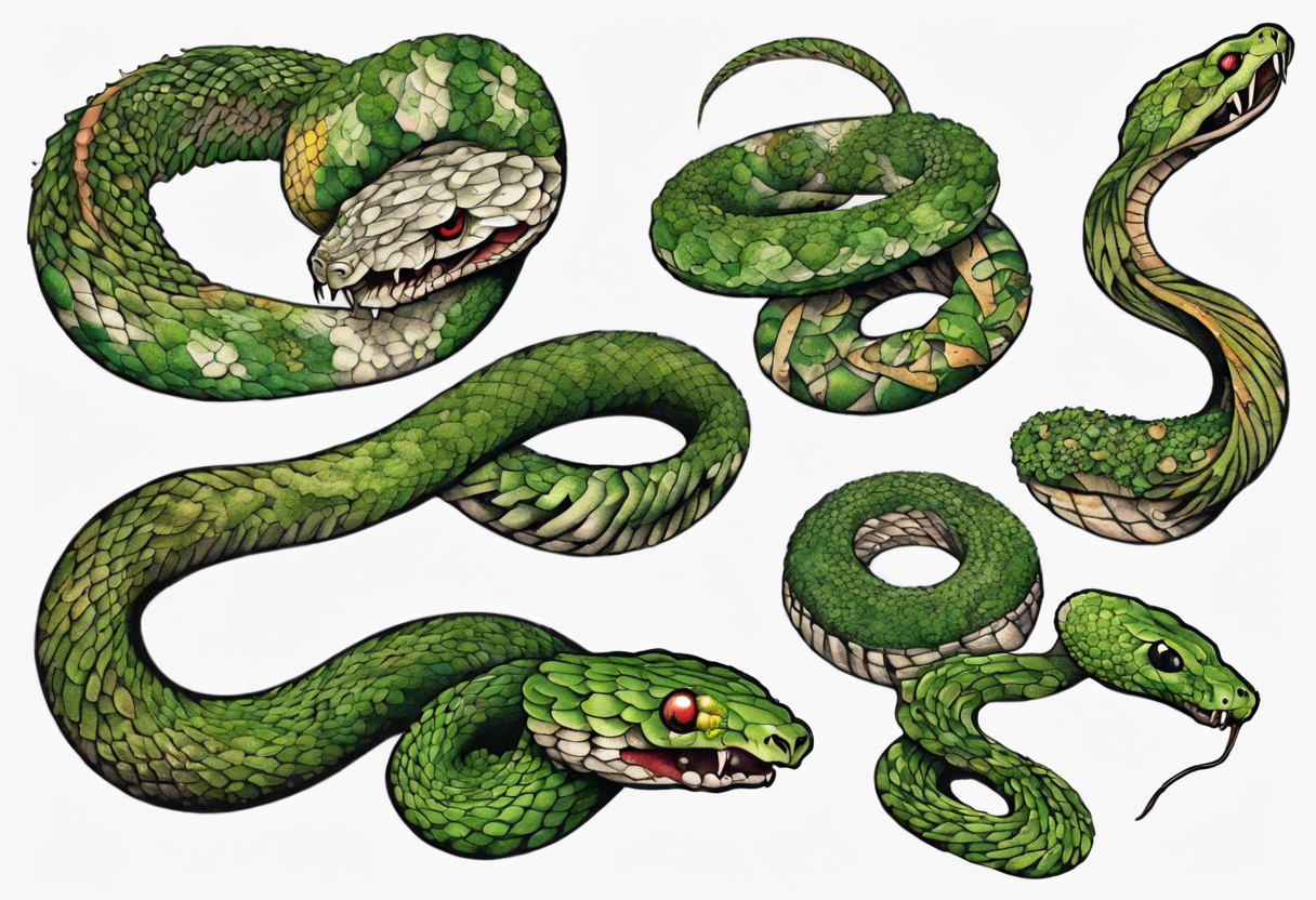 Snake covered in Moss/overgrown tattoo idea