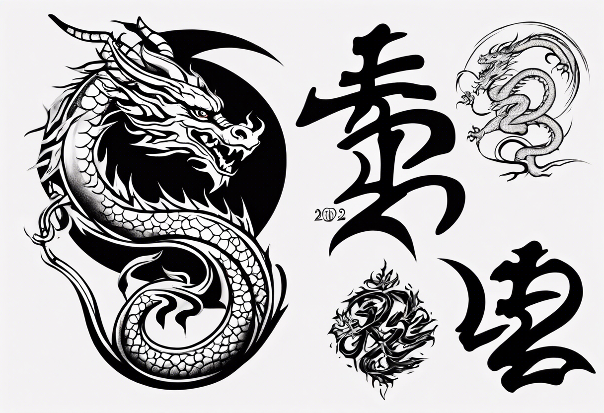 lunar new year tattoo the year 2024 a simplified dragon. Turn the numbers 2024 into a dragon tattoo idea