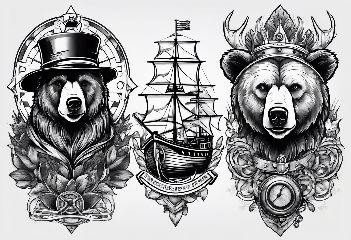 Bear and ship helm tattoo idea