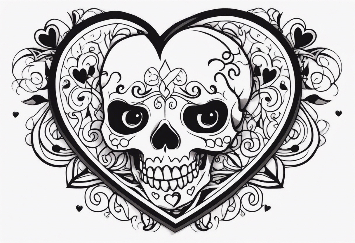 One skeleton with eyes in the shape of hearts, one skeleton sitting tattoo idea