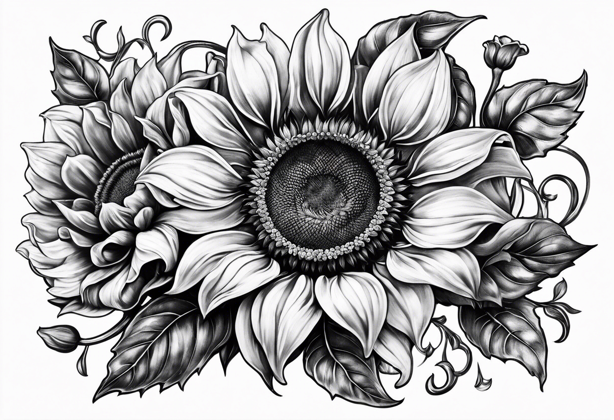 Realistic Horseshoe around a sunflower tattoo idea