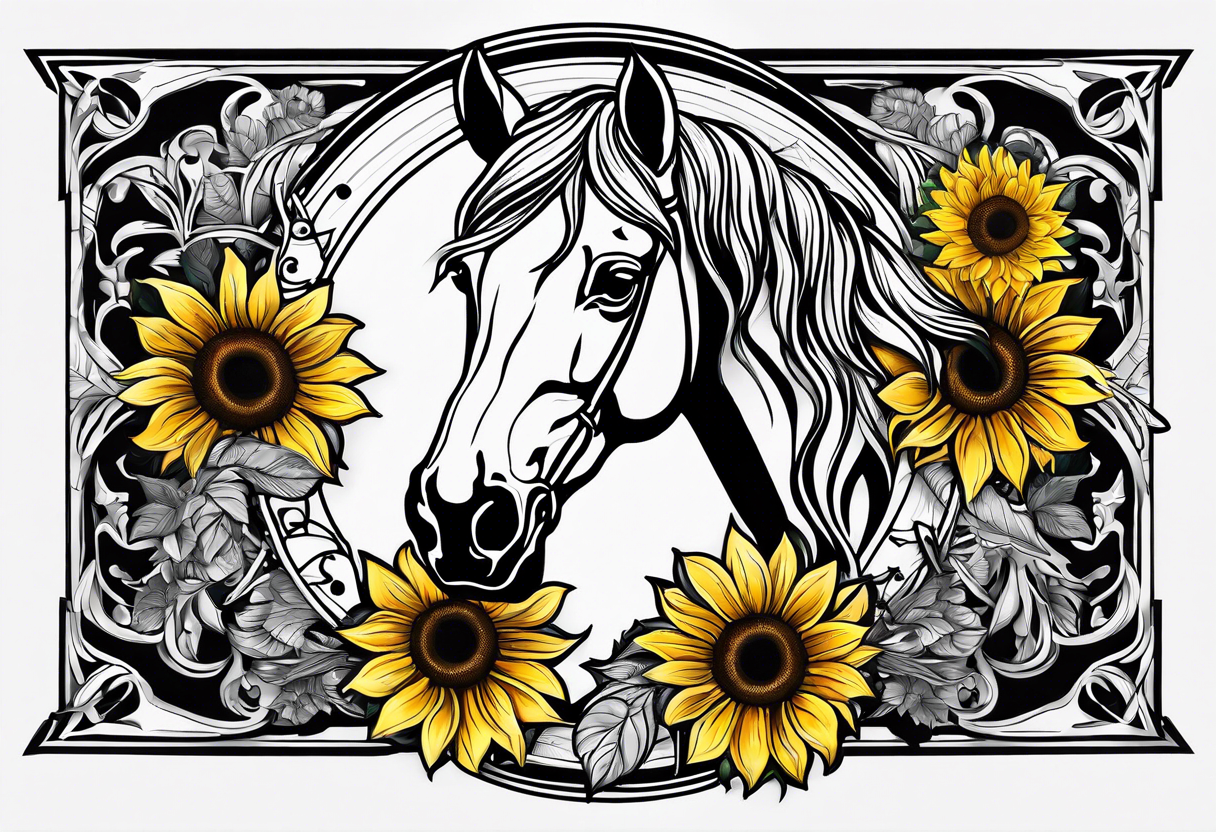 Horse, compass, sunflower tattoo idea