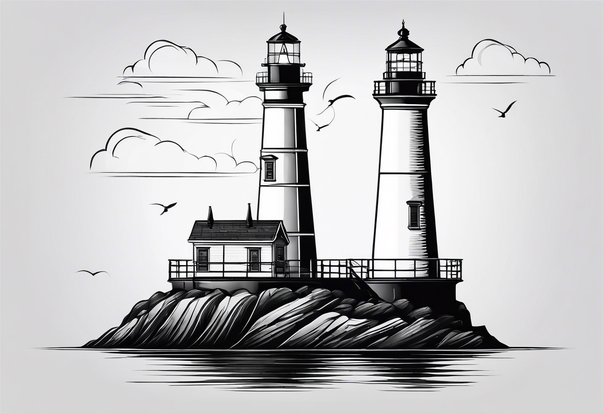 maritime lighthouse with 2 large sails attached. tattoo idea