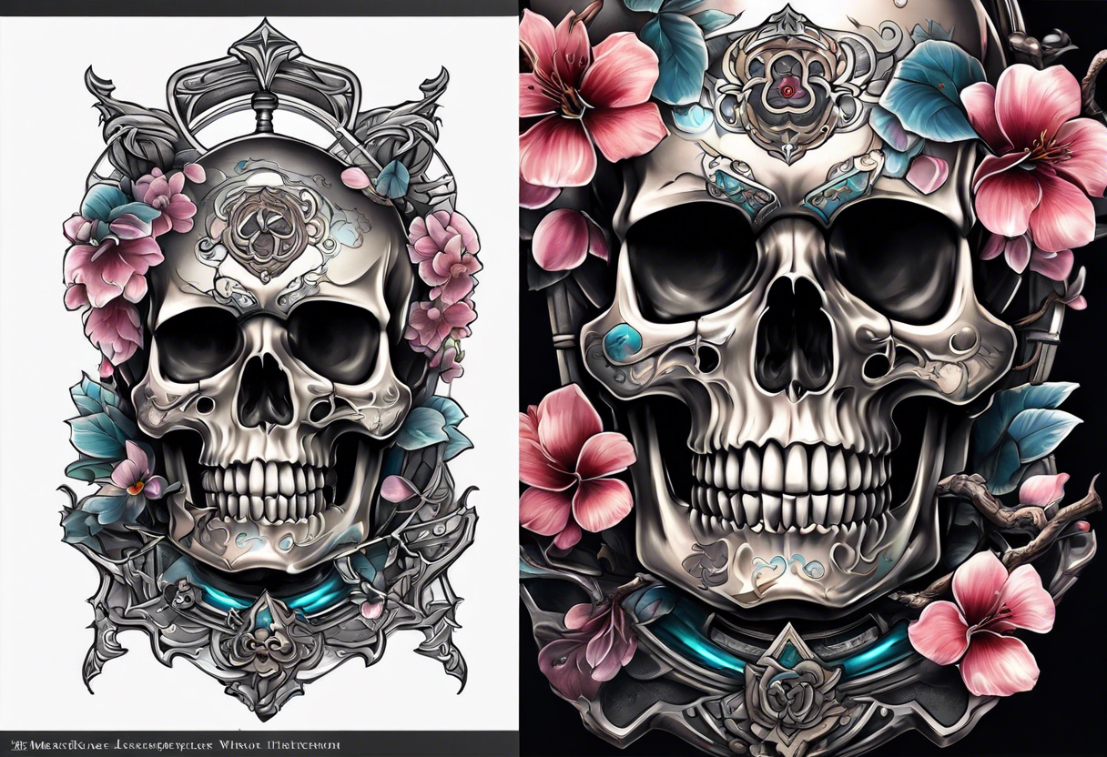 Hourglass skull Sakura tattoo idea