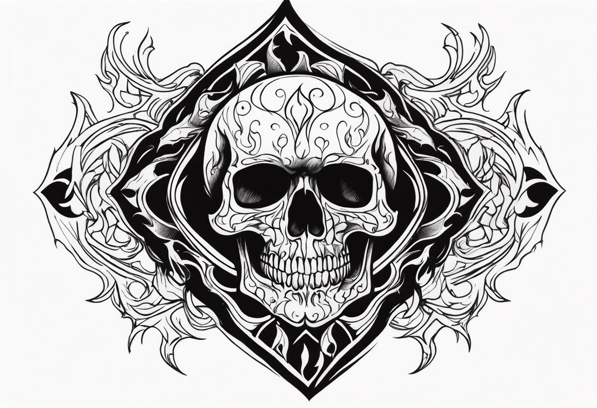 skull surrounded by flames tattoo idea