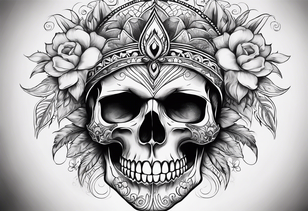 Draw me a realistic skull with big smoke out of his mouth add some flowers underneath with some mandalas Down under it tattoo idea