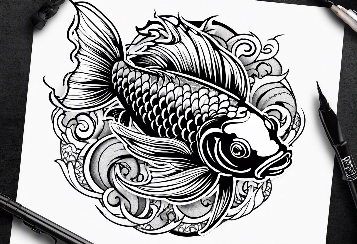 Koi fish with tribal background tattoo idea