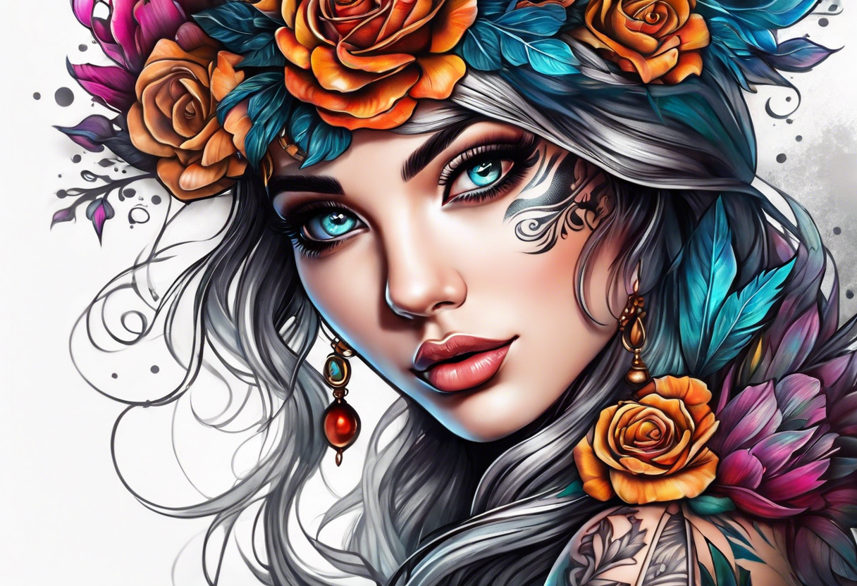 Girl with horny eyes tattoo idea