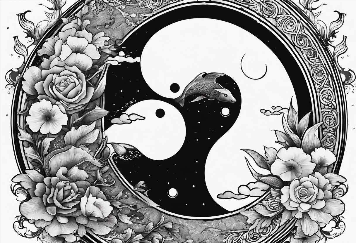 Yin yang pisces in the middle of a full moon tattoo idea