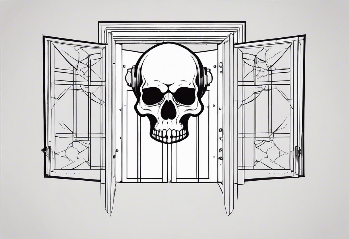 skull behind doors tattoo idea