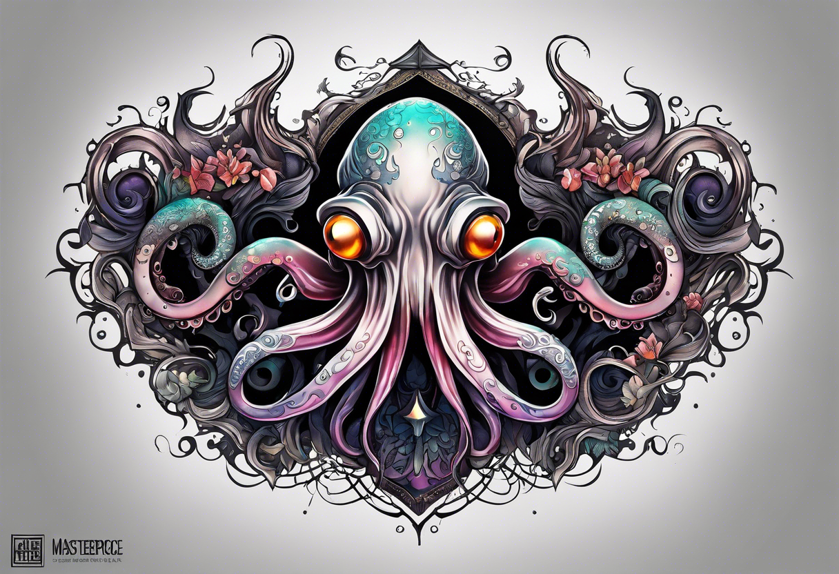 The horrifying squid hides itself in ink and turns the color of its body to black to blend into the dark tattoo idea