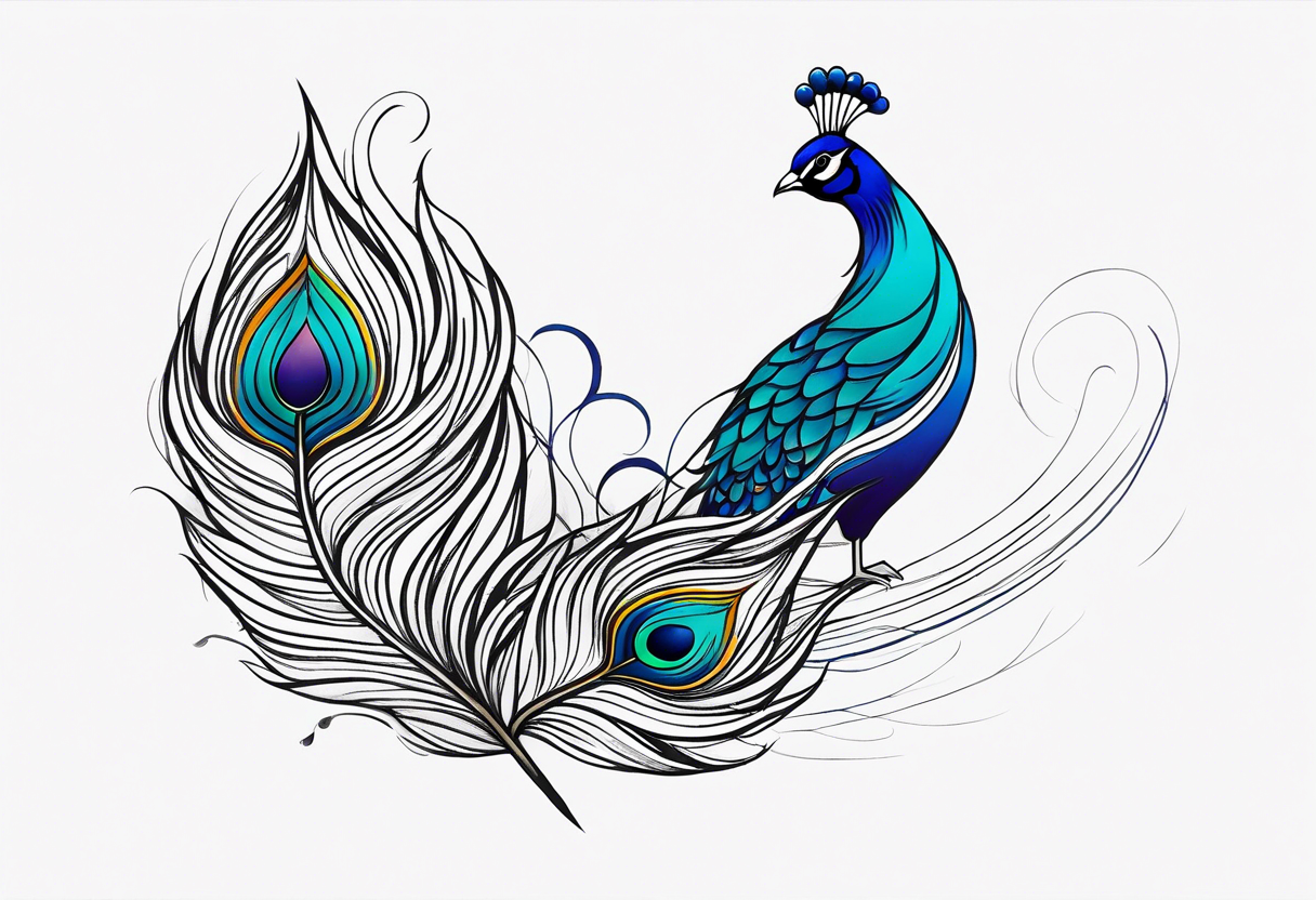 pen intertwined with peacock feather tattoo idea