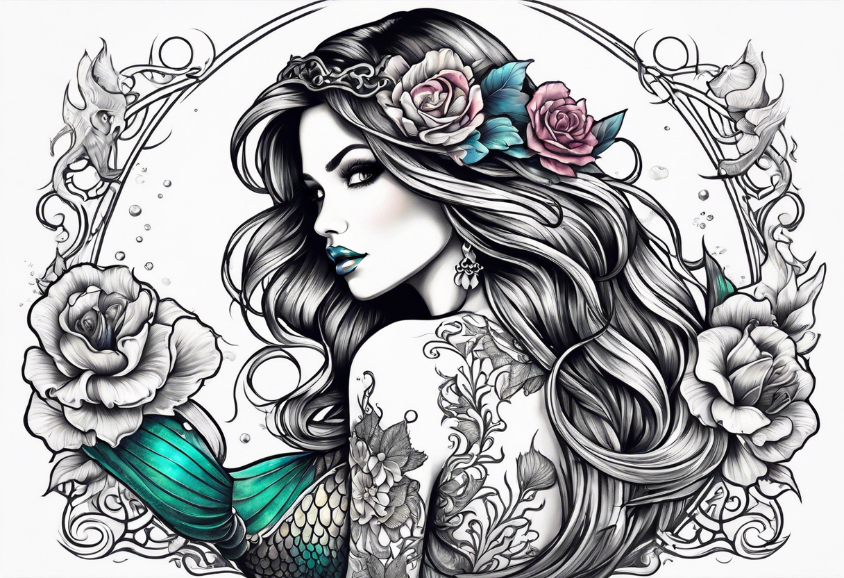 mermaid with skeleton tattoo idea