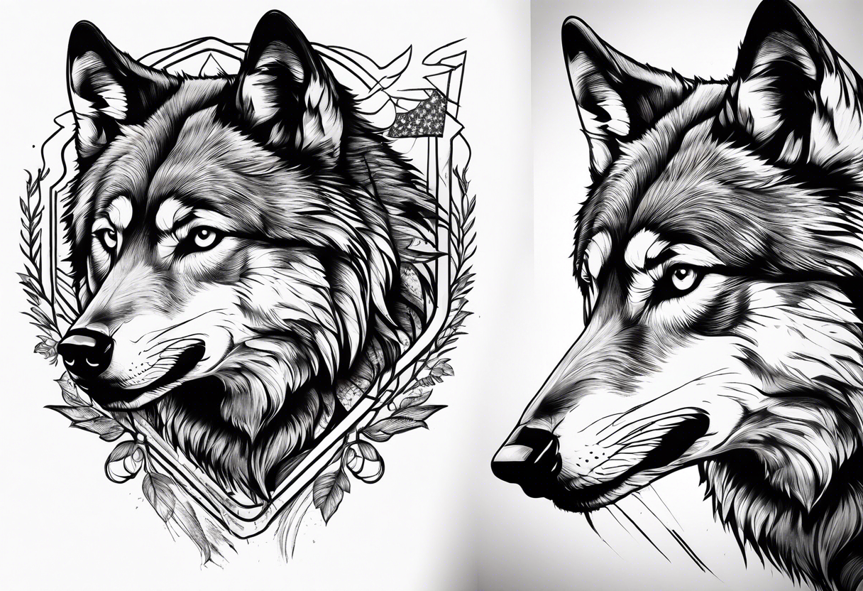 buck running next to wolf tattoo idea