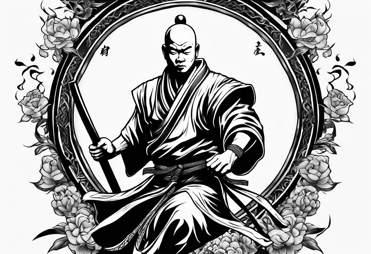 shaolin monk dual personality warrior tattoo idea