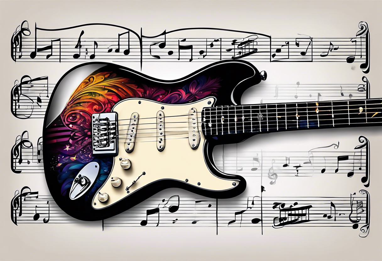 Electric guitar fading into sheet music tattoo idea